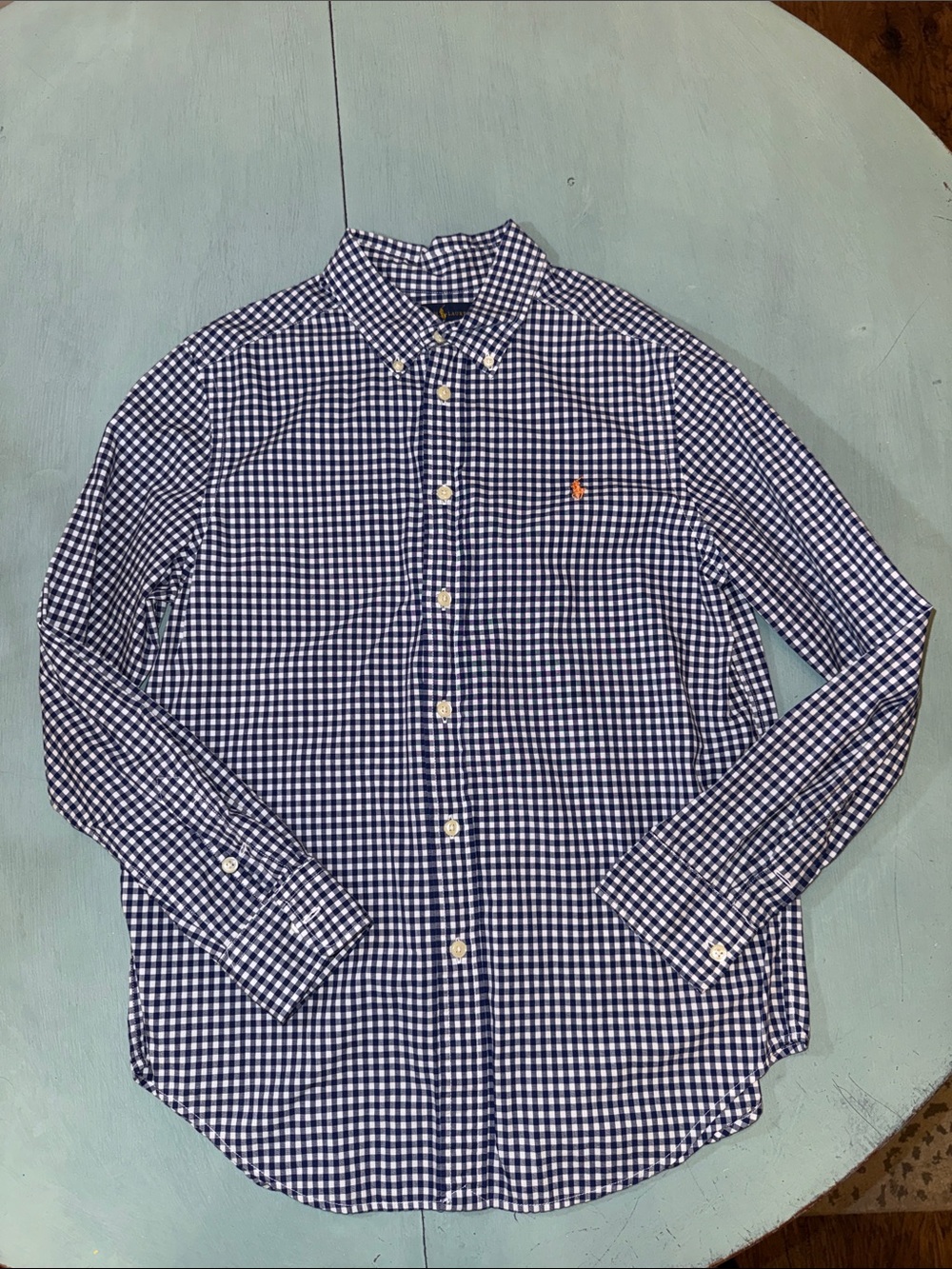 Ralph Lauren Navy and White Gingham Button-Down Shirt
